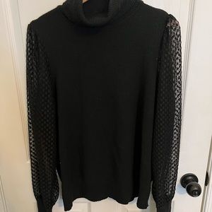 Sheer puff sleeve turtleneck sweater